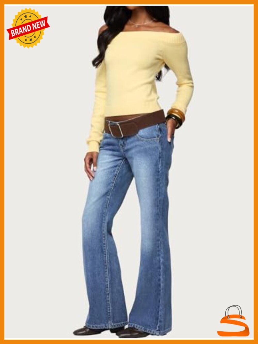 Low Rise Stretch Flare Jeans, Trendy Bell Bottom Bootcut Denim Pants - Picture 4 of 6